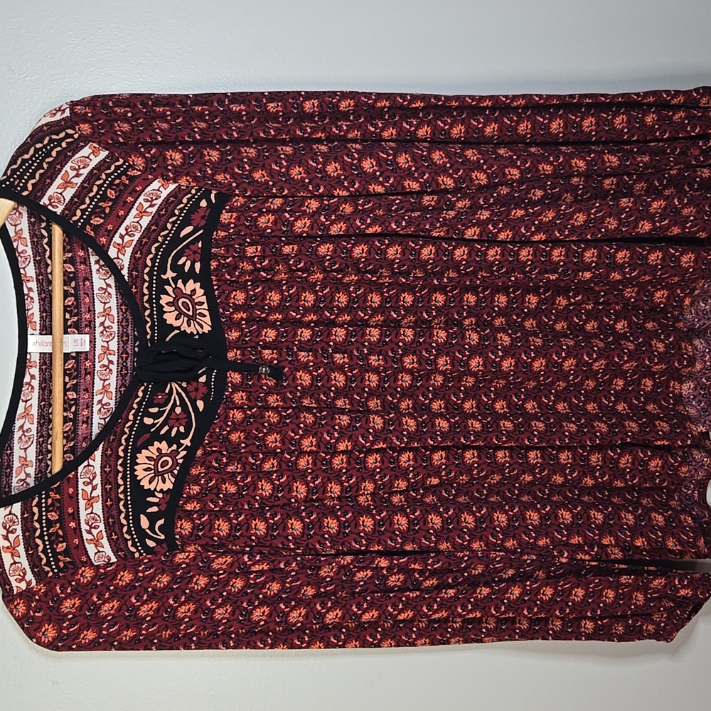 Xhilaration Size Large Rust & Black Patterned Tunic Boho Top